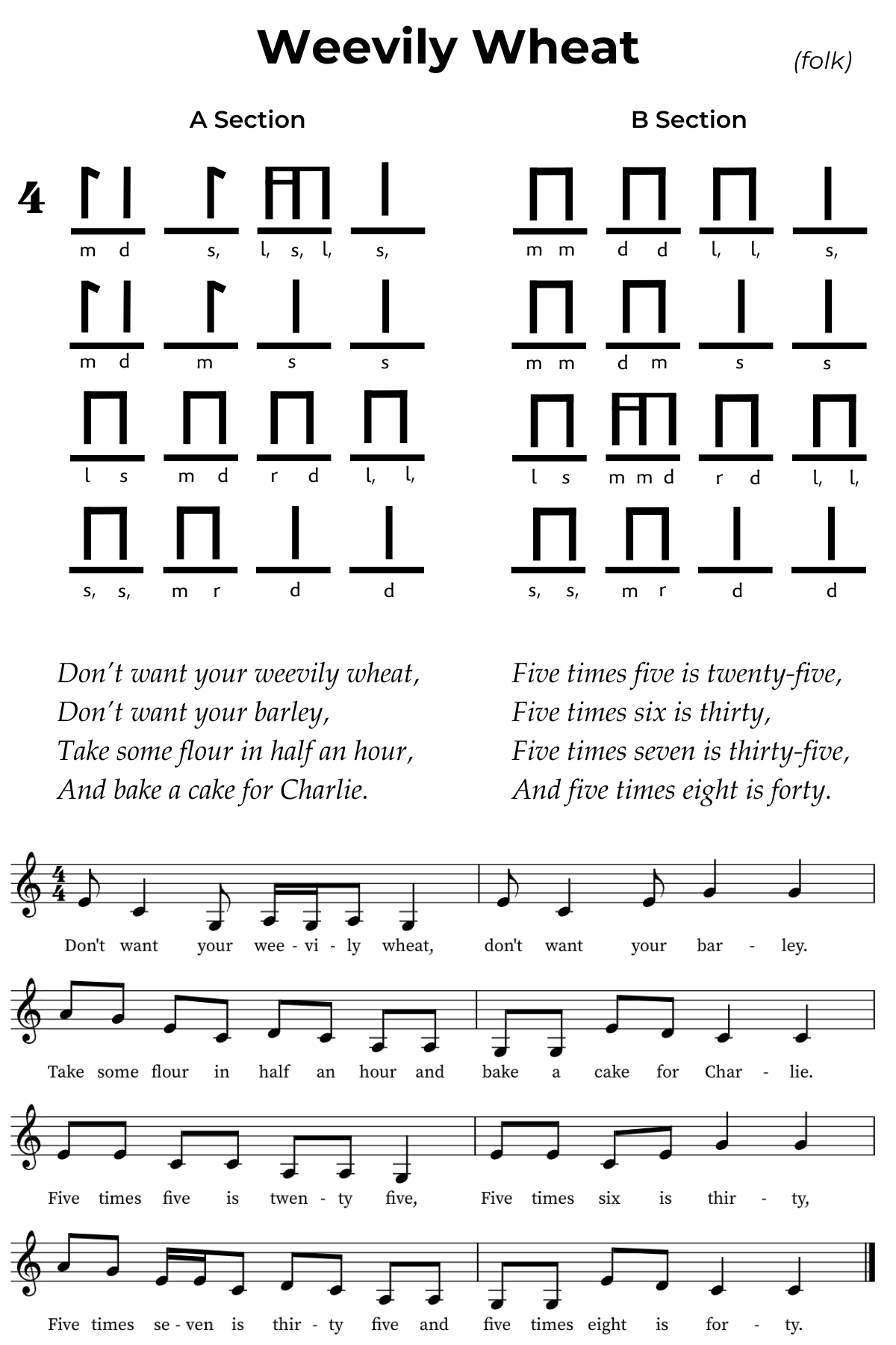 Weevily Wheat in pentatonic solfa